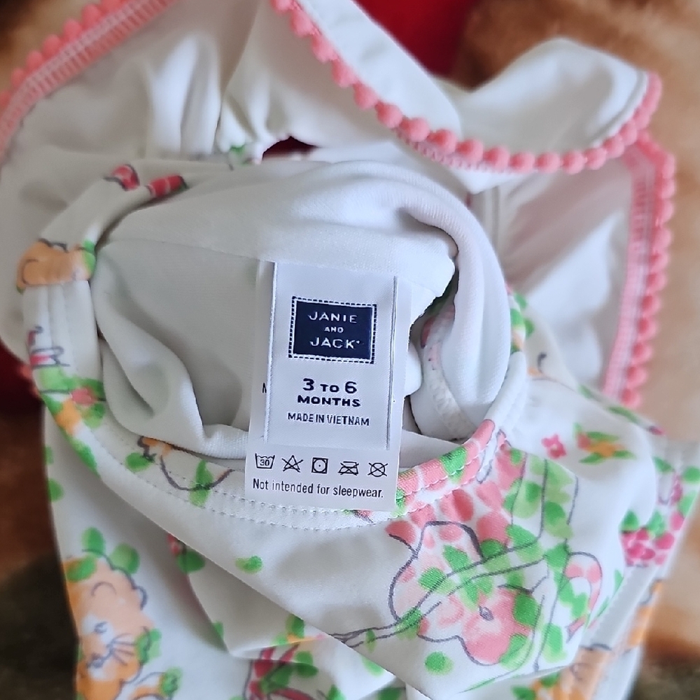 Janie and Jack White One-Piece Swimsuit with Pink and Green Safari Print - Picture 5 of 6